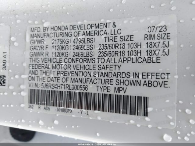 5J6RS4H71RL000556 Honda Cr-v Ex-l Awd