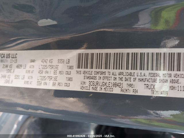 3C6URVJGXLE108421 RAM Promaster 3500 Cargo Van High Roof 159 Wb Ext