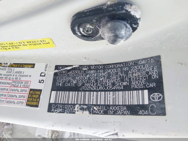 Toyota 2zr-fxe, 5jm 2016 JTDZN3EU8GJ054964 Image 9