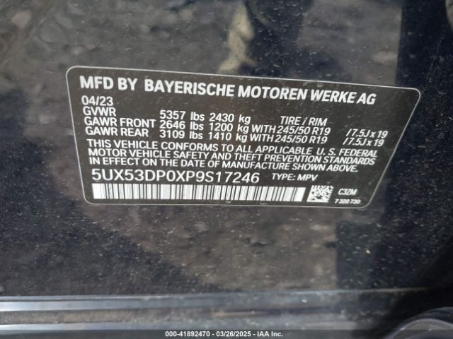 5UX53DP0XP9S17246 BMW X3 Xdrive30i