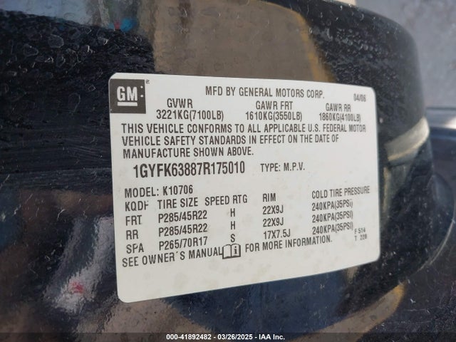 2007 CADILLAC ESCALADE 1GYFK63887R175010 Photo 8
