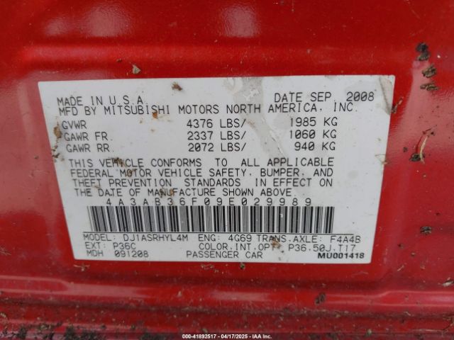 2009 MITSUBISHI GALANT 4A3AB36F09E029989 Photo 8