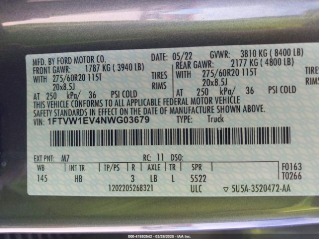 2022 FORD F-150 LIGHTNING 1FTVW1EV4NWG03679 Photo 8