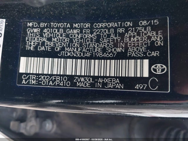 JTDKN3DU4F1984667 Toyota Prius Two