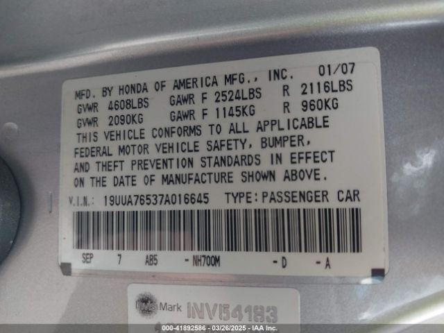 2007 ACURA TL 19UUA76537A016645 Photo 8