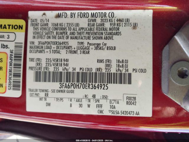 3FA6P0H70ER364925 Ford FUSION SE