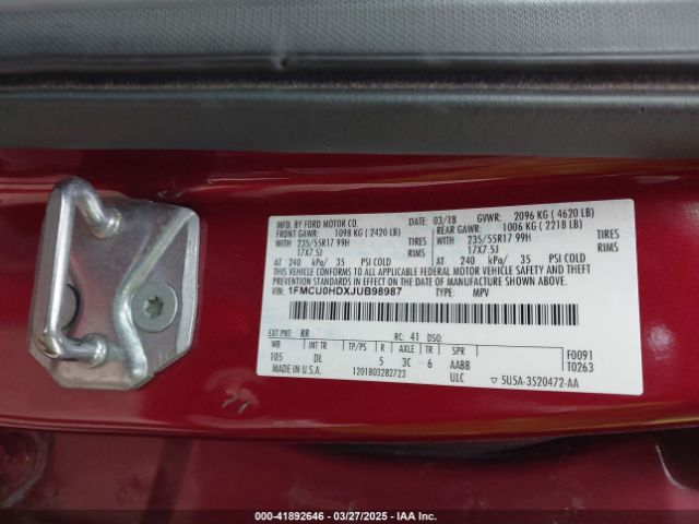 1FMCU0HDXJUB98987 Ford ESCAPE SEL