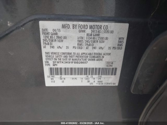 2FMTK3K91FBB28657 Ford Edge Titanium