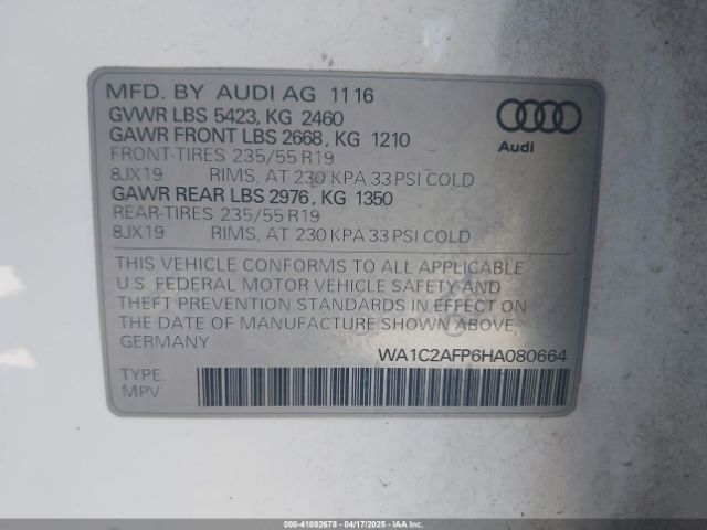 WA1C2AFP6HA080664 Audi Q5 2.0t Premium