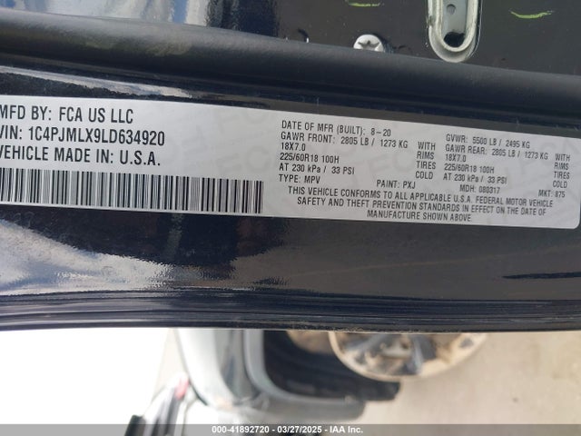 1C4PJMLX9LD634920 Jeep Cherokee Altitude 4x4