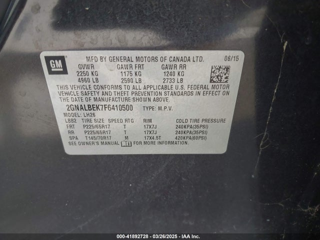 2GNALBEK7F6410500 Chevrolet EQUINOX 1LT