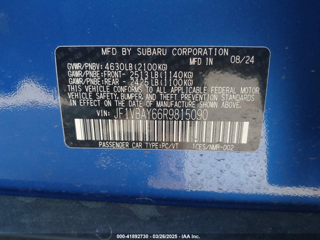 JF1VBAY66R9815090 Subaru Wrx Tr