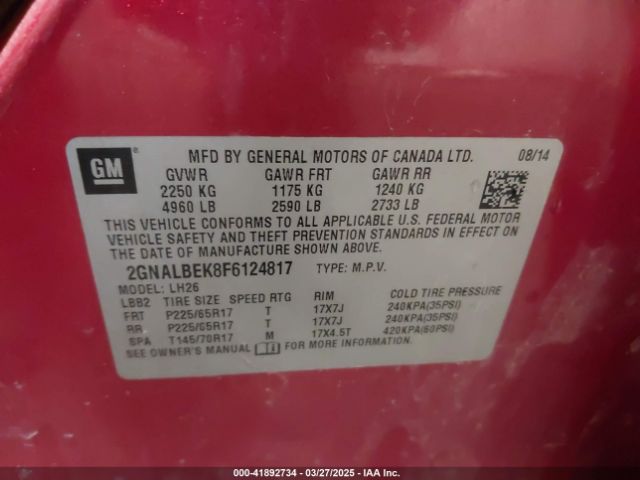 2GNALBEK8F6124817 Chevrolet EQUINOX 1LT