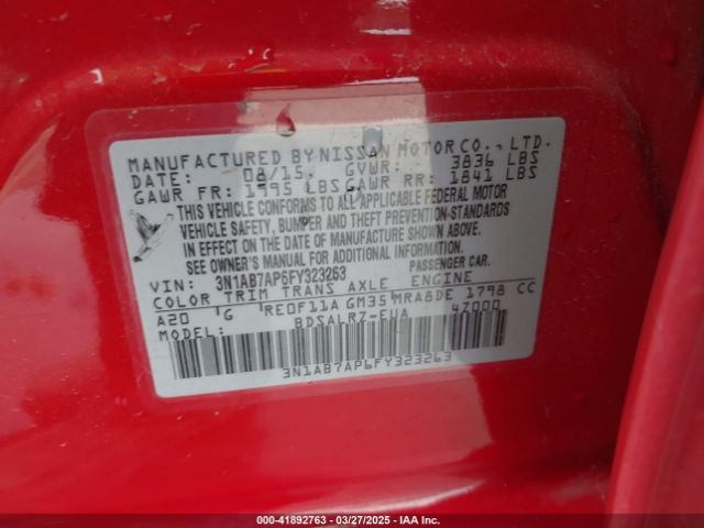 3N1AB7AP6FY323263 Nissan Sentra Fe+ S/s/sl/sr/sv