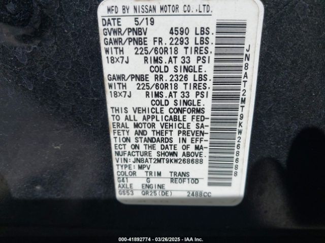 JN8AT2MT9KW268688 Nissan ROGUE SV