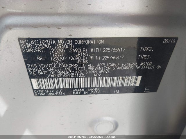 JTMRJREVXGD041235 Toyota Rav4 Hybrid Xle