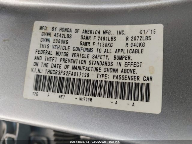 1HGCR3F92FA017199 Honda Accord Touring