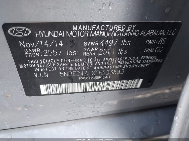 5NPE24AFXFH133533 Hyundai SONATA SE