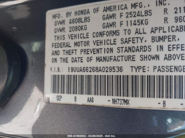 2008 ACURA TL 19UUA66268A029536 Photo 8