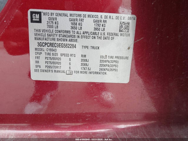 3GCPCREC9EG562284 Chevrolet Silverado 1500 1lt