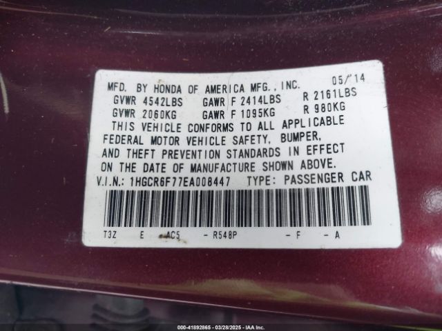 1HGCR6F77EA008447 Honda Accord Hybrid Touring
