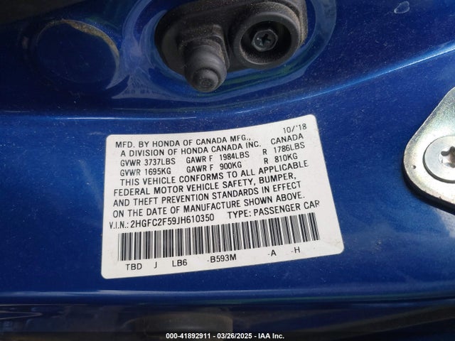 2HGFC2F59JH610350 Honda Civic Lx