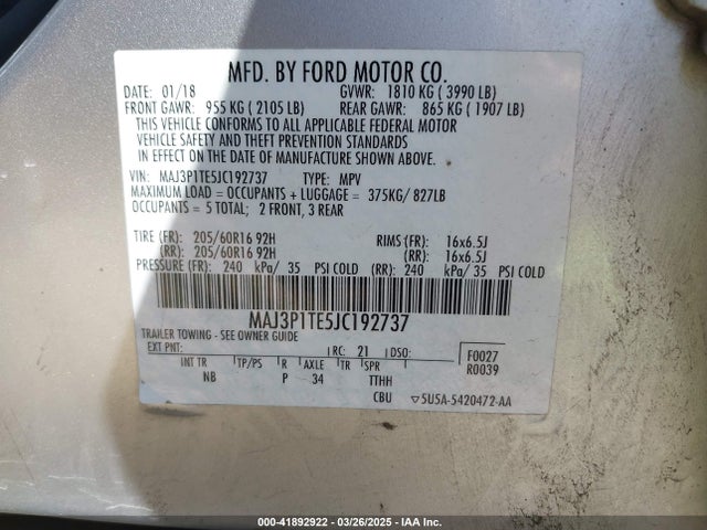 MAJ3P1TE5JC192737 Ford Ecosport Se