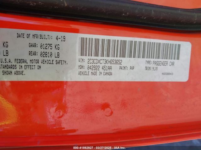 2C3CDXCT3KH653652 Dodge Charger R/t Rwd