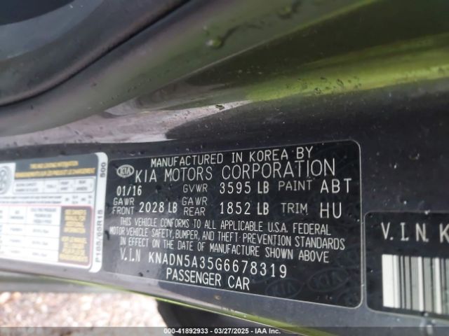 KNADN5A35G6678319 KIA RIO EX