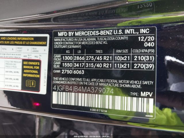 4JGFB4JB4MA379074 Mercedes-Benz GLE 350