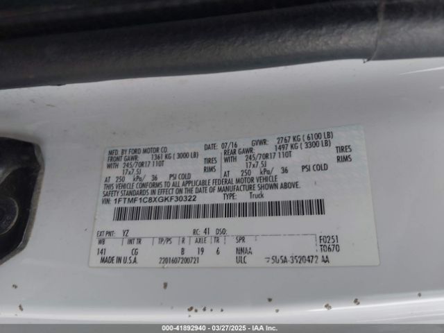 1FTMF1C8XGKF30322 Ford F-150 Xl