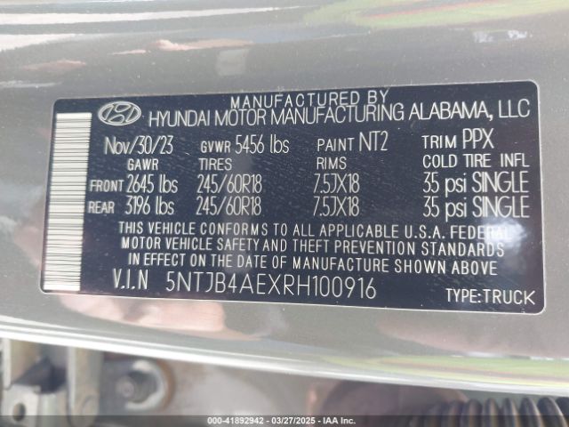5NTJB4AEXRH100916 Hyundai Santa Cruz Sel