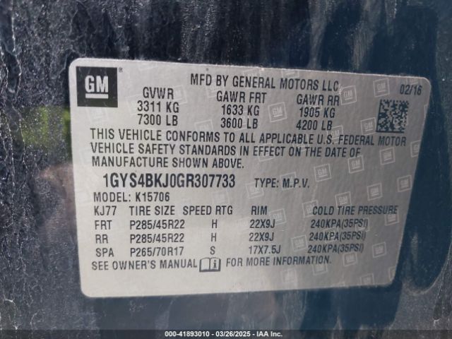 1GYS4BKJ0GR307733 Cadillac Escalade Luxury Collection