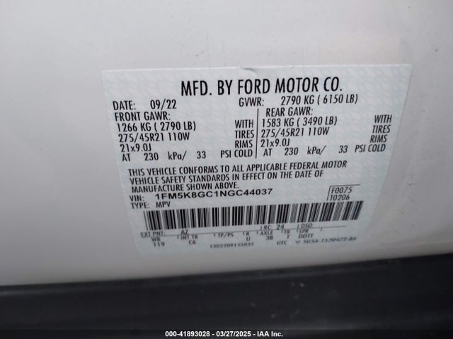 1FM5K8GC1NGC44037 Ford Explorer St
