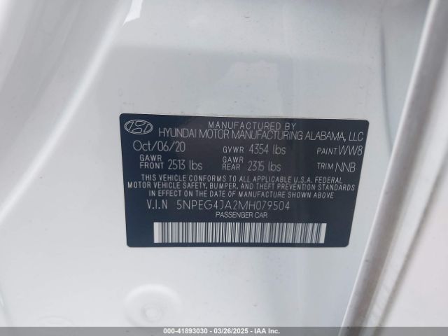 5NPEG4JA2MH079504 Hyundai SONATA SE