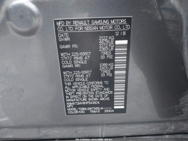 KNMAT2MV6HP541604 Nissan ROGUE SV