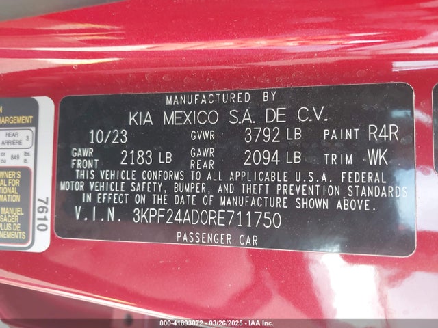 3KPF24AD0RE711750 KIA Forte Lxs