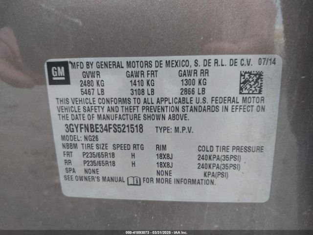 3GYFNBE34FS521518 Cadillac Srx Luxury Collection
