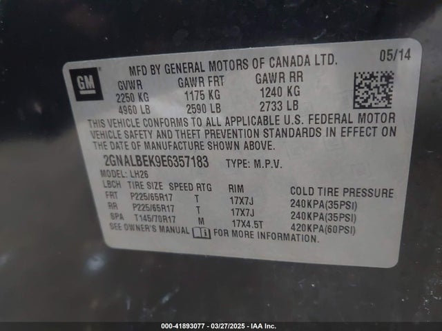2GNALBEK9E6357183 Chevrolet EQUINOX 1LT