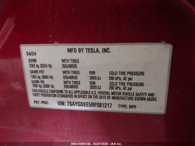 2024 TESLA MODEL Y 7SAYGDEE5RF081217 Photo 8