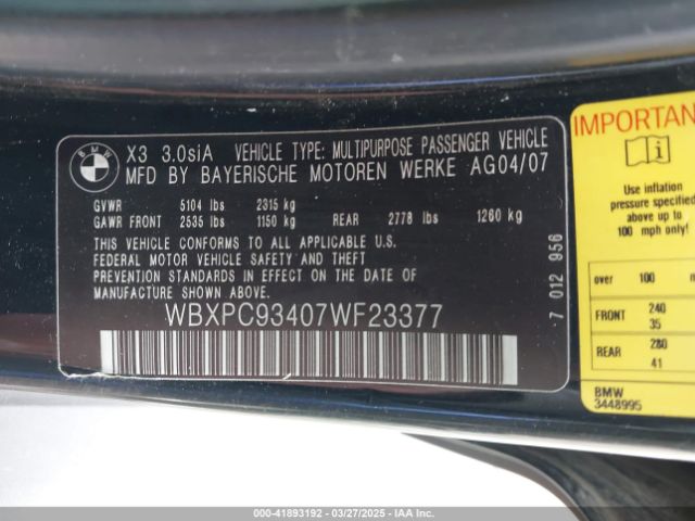 2007 BMW X3 WBXPC93407WF23377 Photo 8
