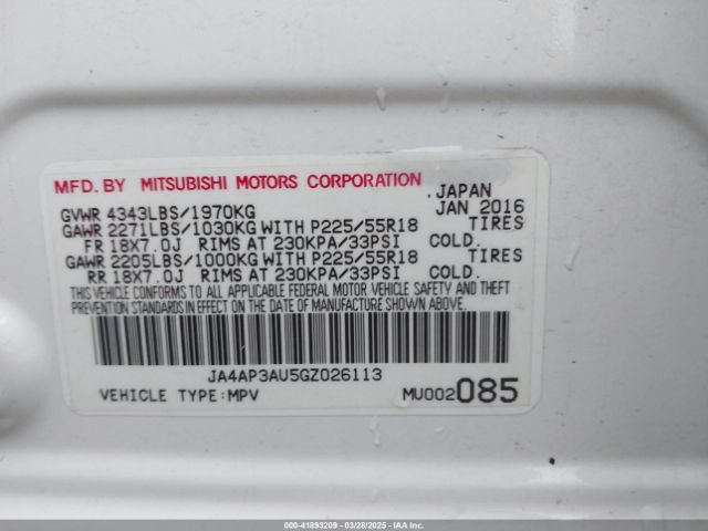 JA4AP3AU5GZ026113 Mitsubishi Outlander Sport 2.0 Es