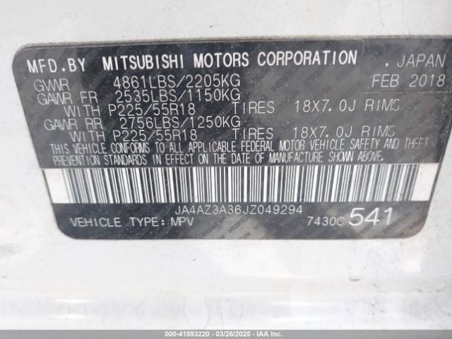 2018 MITSUBISHI OUTLANDER JA4AZ3A36JZ049294 Photo 8