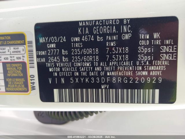 5XYK33DF8RG220929 KIA Sportage Ex