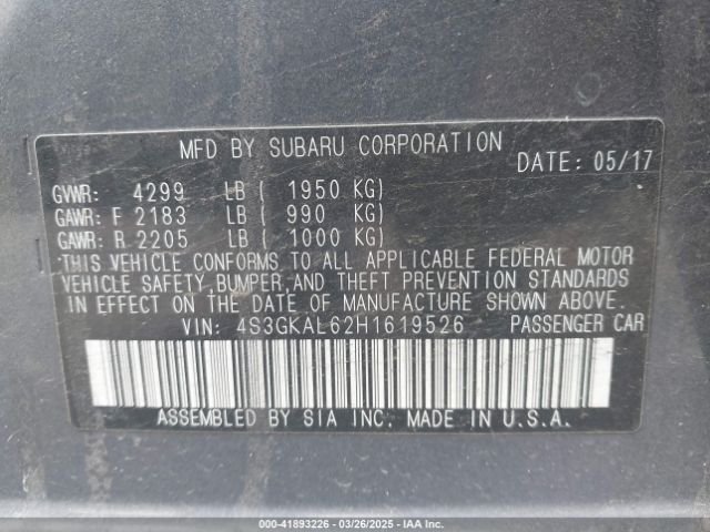 4S3GKAL62H1619526 Subaru Impreza 2.0i Sport