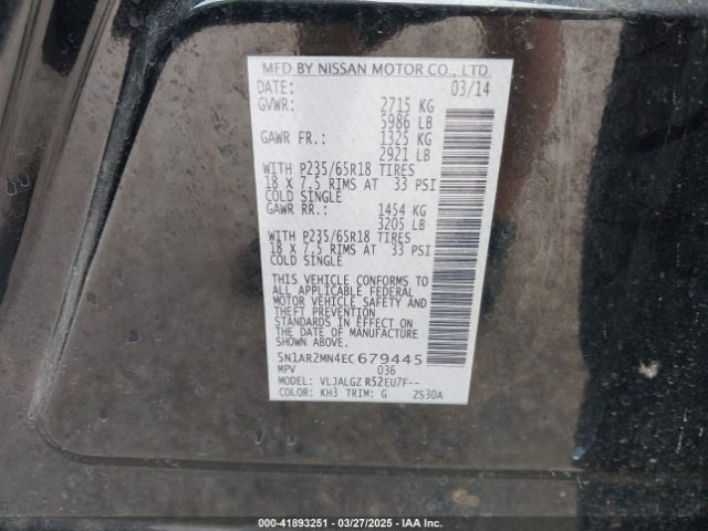 5N1AR2MN4EC679445 Nissan Pathfinder Sl