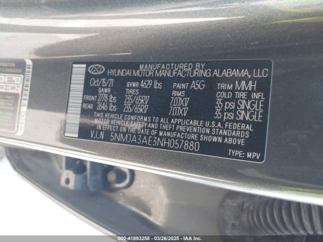 5NMJA3AE3NH057880 Hyundai TUCSON SE