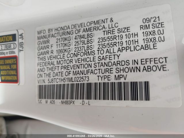 5J8TC1H51ML022573 Acura Rdx Technology Package
