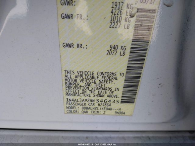 1N4AL3AP2HN346435 Nissan Altima 2.5 Sr