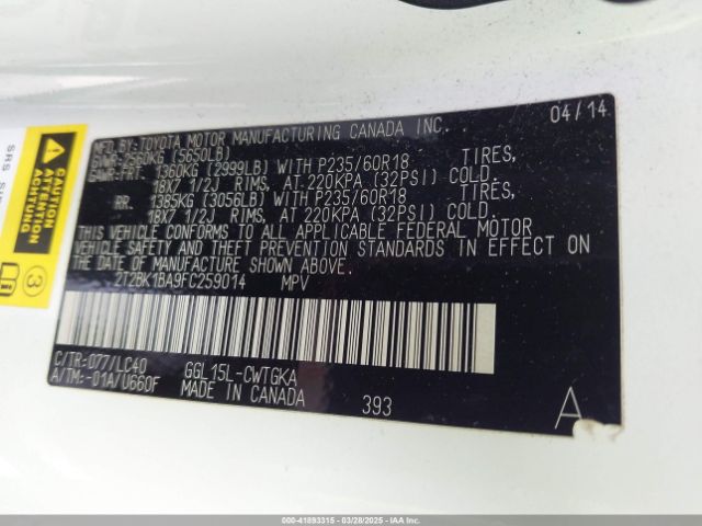 2T2BK1BA9FC259014 Lexus RX 350